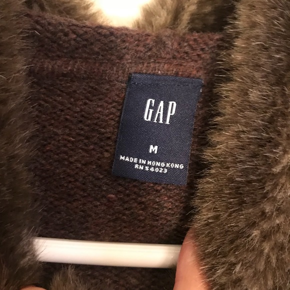 GUC GAP brown 100% lambswool sweater jacket w/hood - Picture 3 of 4